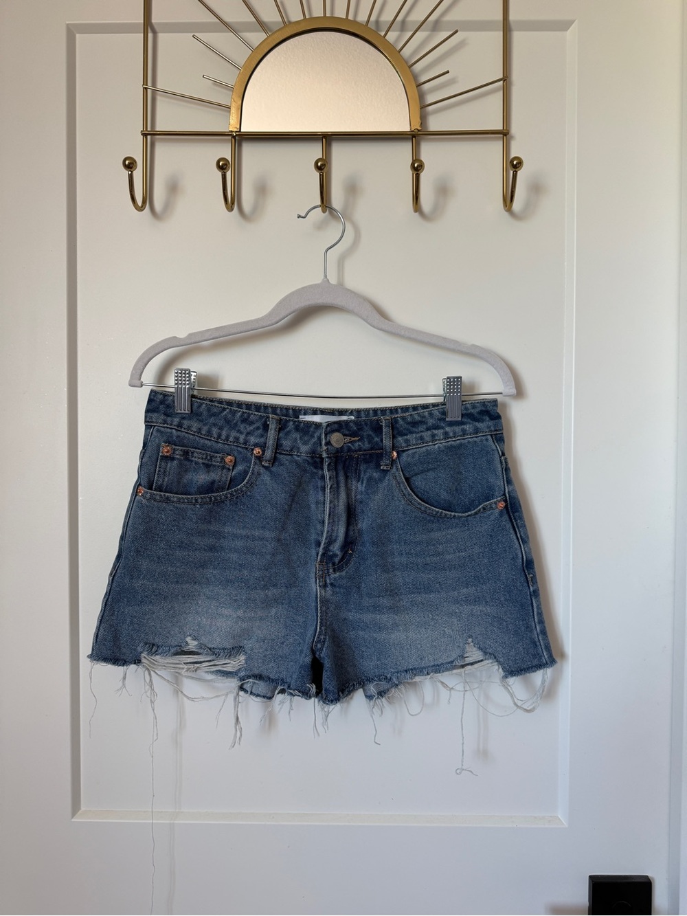 Blush Distressed Light Blue High-Rise Jean Shorts